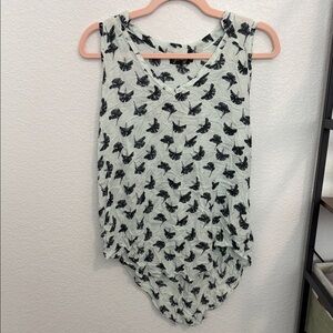 Symbology Women's Light Blue VNeck Sleeveless Top Black Ginkgo Print Size L